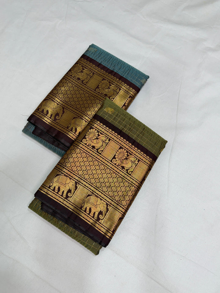 Checks Semi-Silk Gadwal Saree (DHN-233)