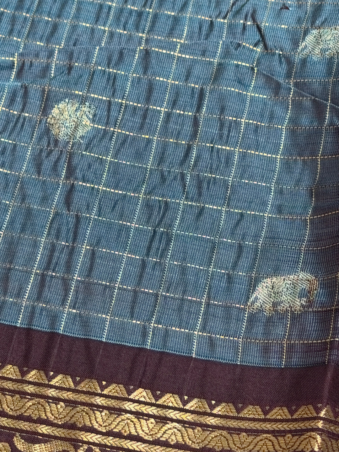 Checks Semi-Silk Gadwal Saree (DHN-233)