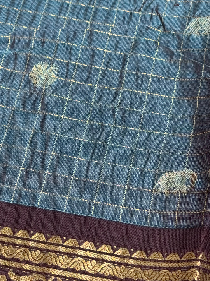 Checks Semi-Silk Gadwal Saree (DHN-233)
