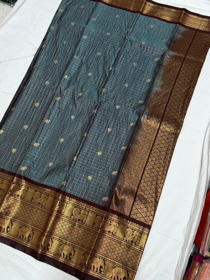 Checks Semi-Silk Gadwal Saree (DHN-233)