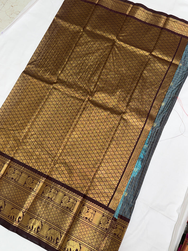Checks Semi-Silk Gadwal Saree (DHN-233)