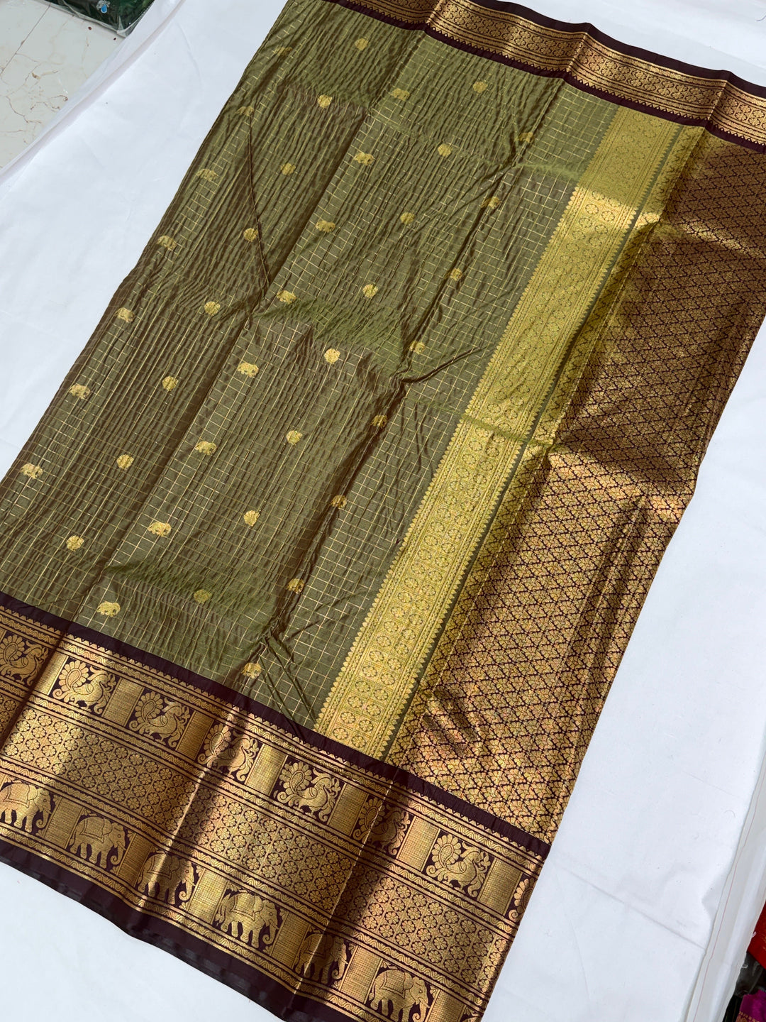 Checks Semi-Silk Gadwal Saree (DHN-233)