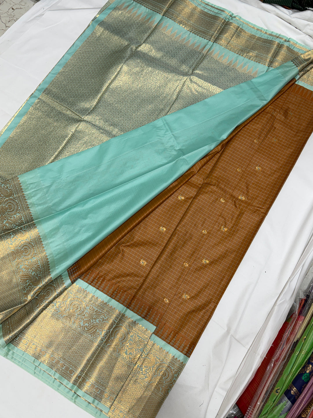 Brown Checks Semi-Silk Gadwal Saree (DHN-241)