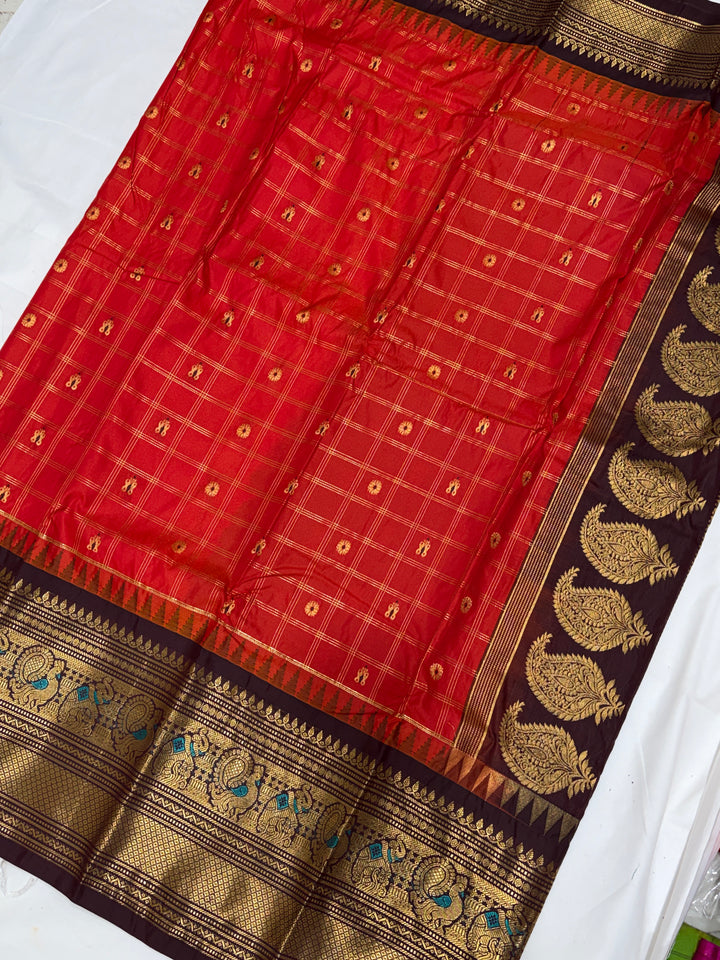 Checks Semi-Silk Gadwal Saree (DHN-251)
