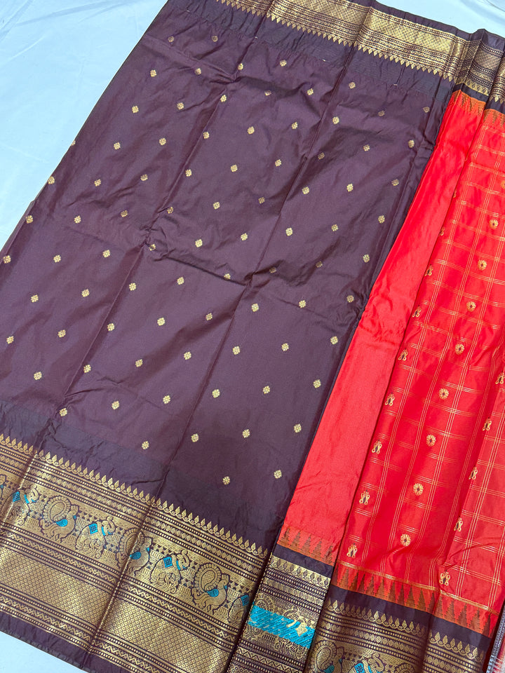Checks Semi-Silk Gadwal Saree (DHN-251)