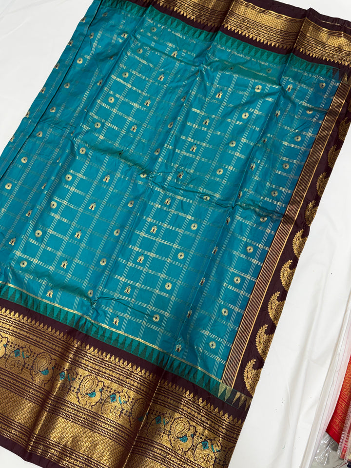 Checks Semi-Silk Gadwal Saree (DHN-251)