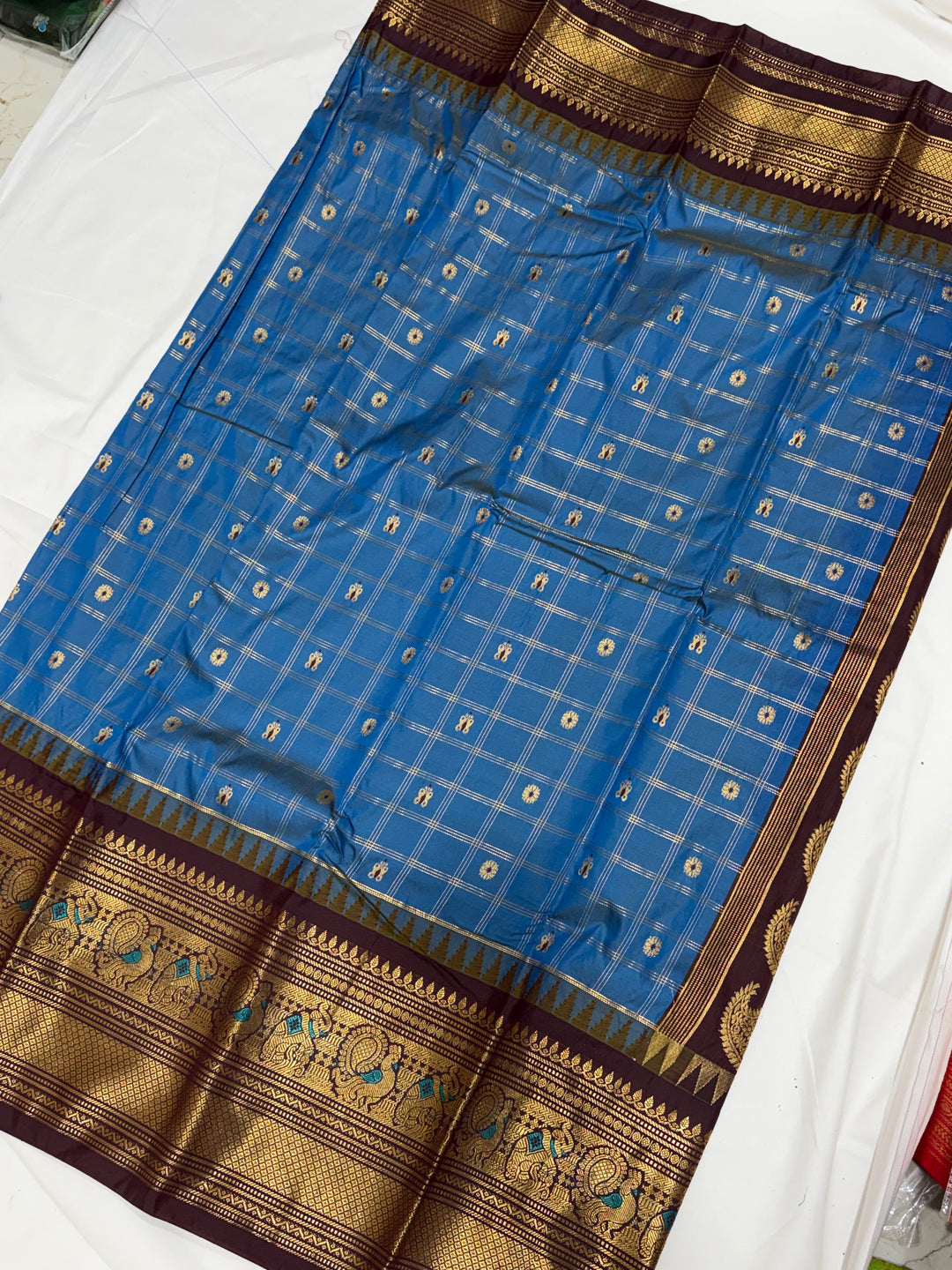 Checks Semi-Silk Gadwal Saree (DHN-251)