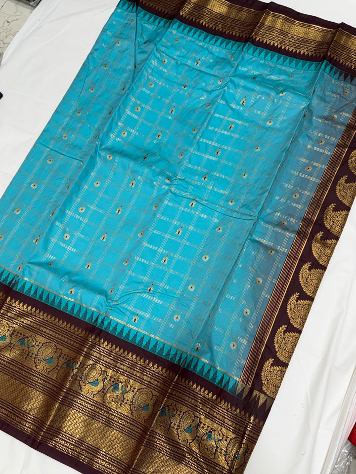 Checks Semi-Silk Gadwal Saree (DHN-251)