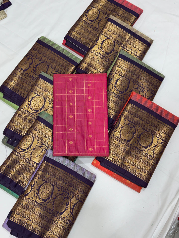 Checks Semi-Silk Gadwal Saree (DHN-253)