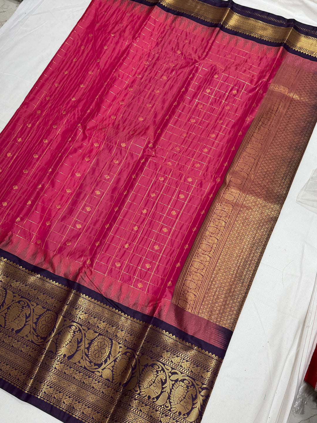 Checks Semi-Silk Gadwal Saree (DHN-253)
