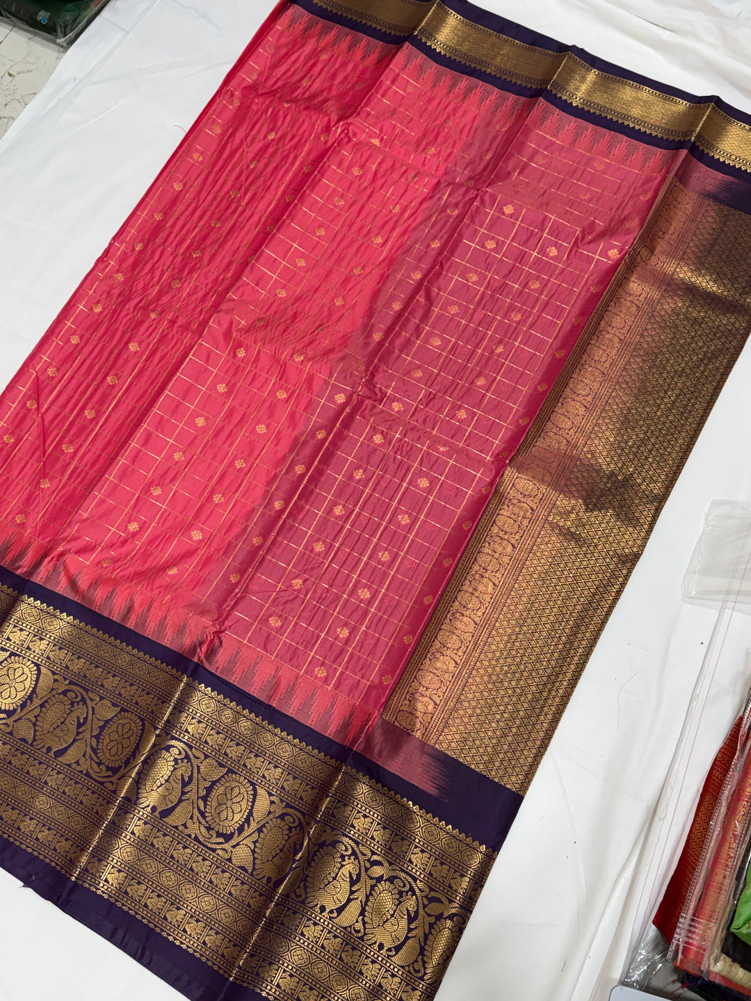 Checks Semi-Silk Gadwal Saree (DHN-253)