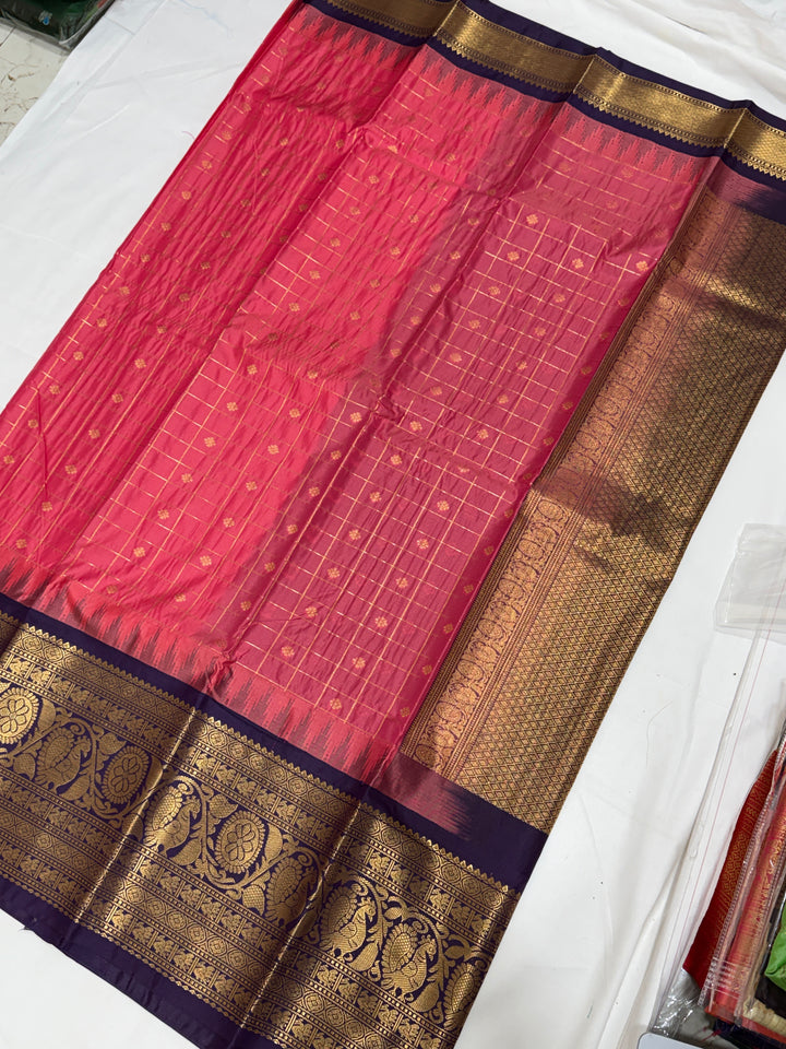 Checks Semi-Silk Gadwal Saree (DHN-253)