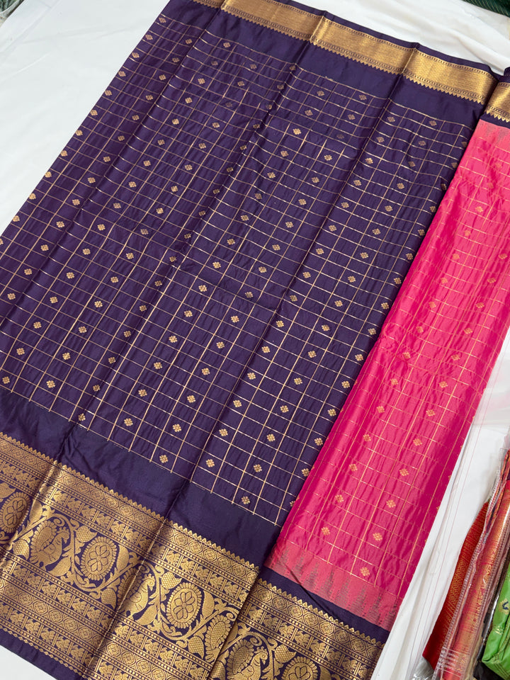 Checks Semi-Silk Gadwal Saree (DHN-253)