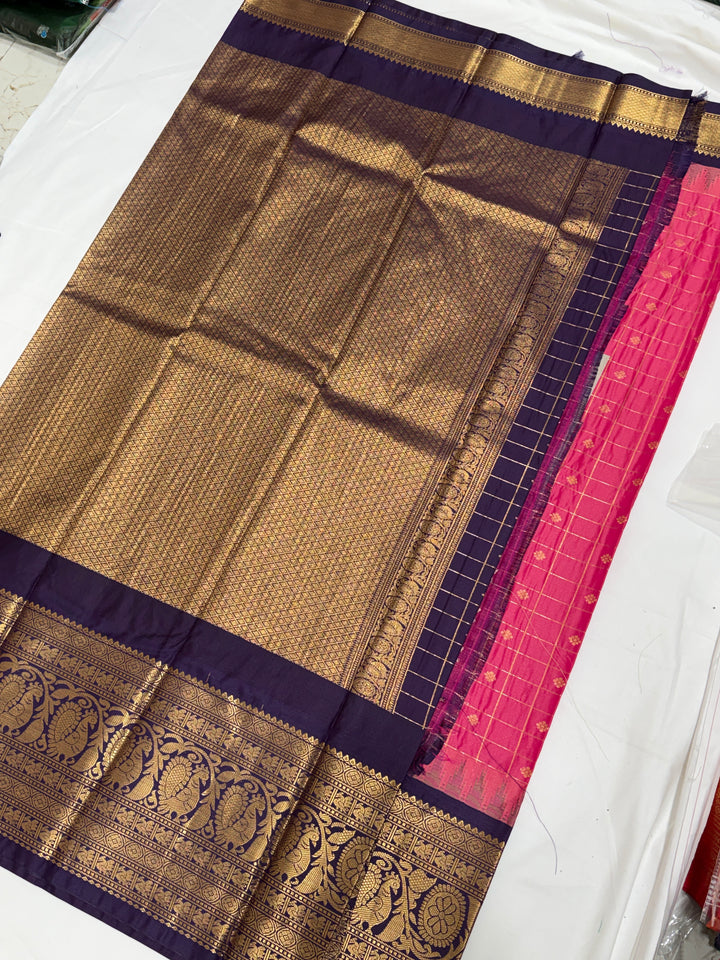 Checks Semi-Silk Gadwal Saree (DHN-253)