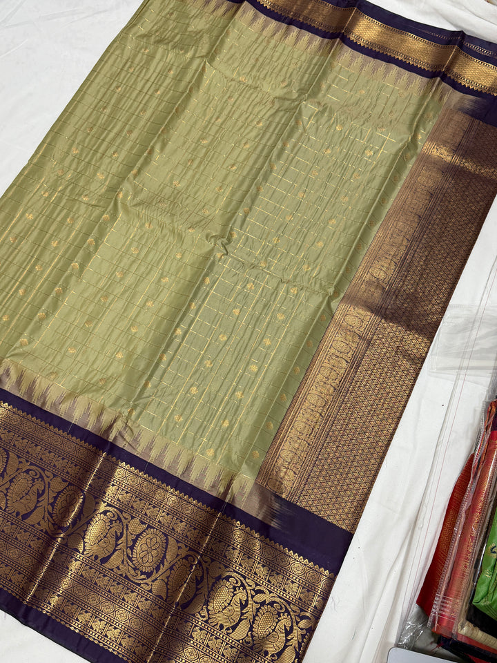 Checks Semi-Silk Gadwal Saree (DHN-253)
