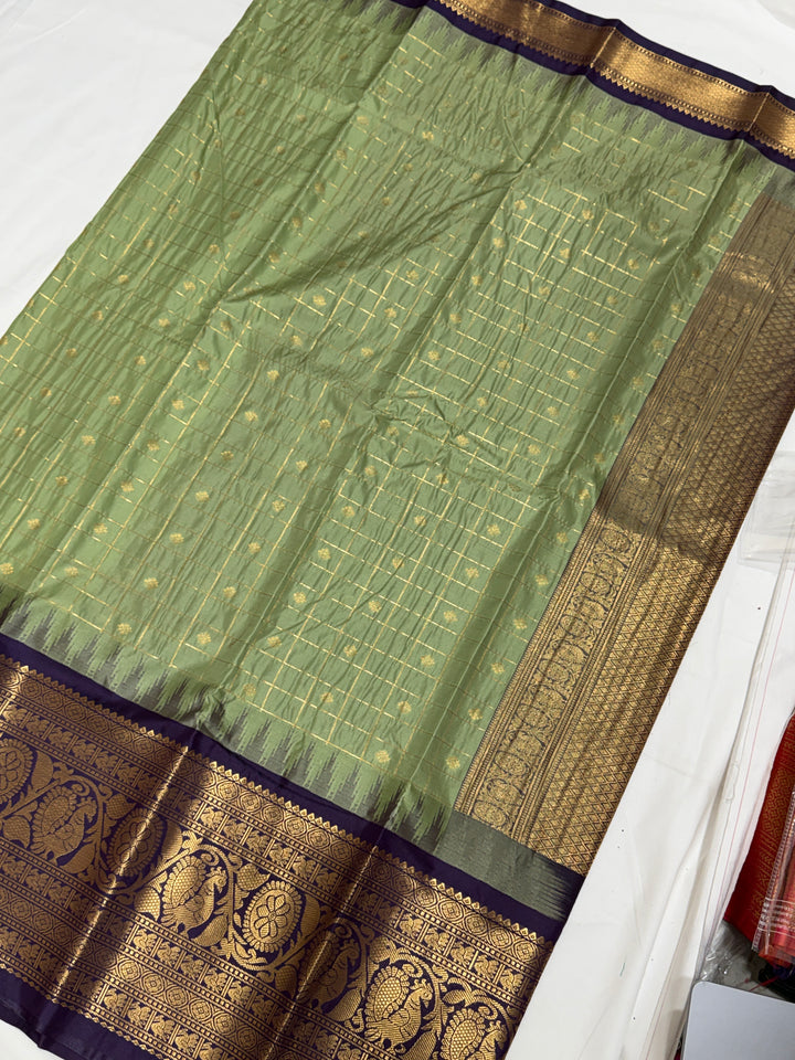 Checks Semi-Silk Gadwal Saree (DHN-253)