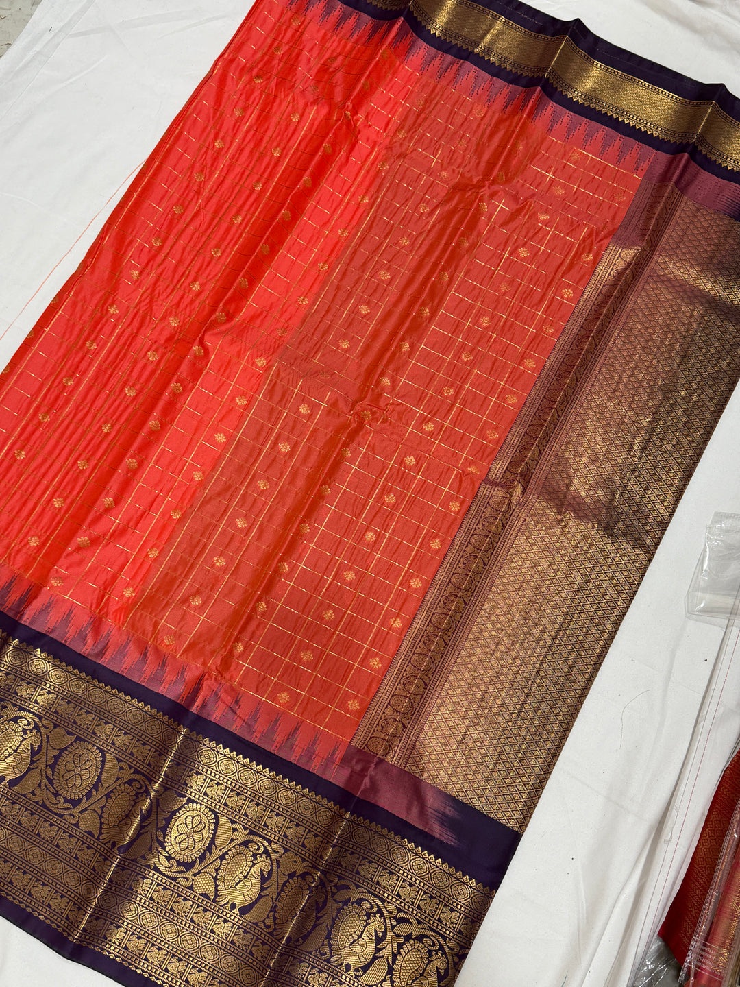 Checks Semi-Silk Gadwal Saree (DHN-253)