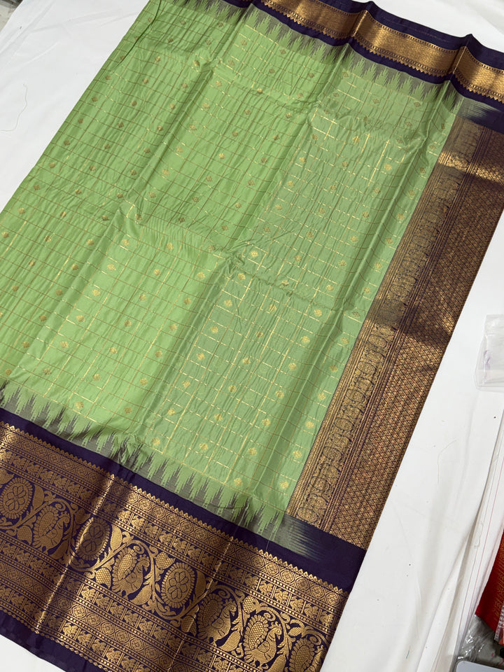 Checks Semi-Silk Gadwal Saree (DHN-253)