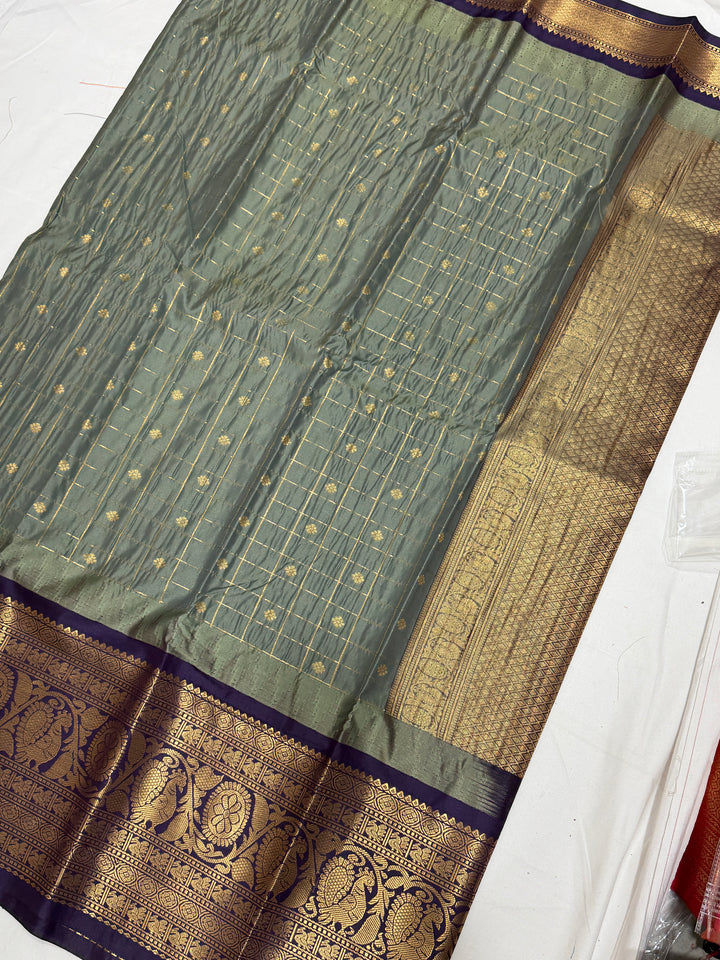 Checks Semi-Silk Gadwal Saree (DHN-253)