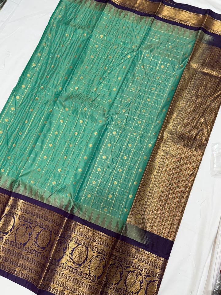 Checks Semi-Silk Gadwal Saree (DHN-253)