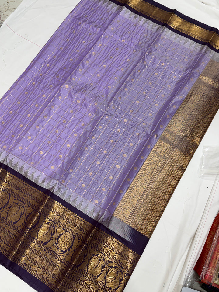 Checks Semi-Silk Gadwal Saree (DHN-253)