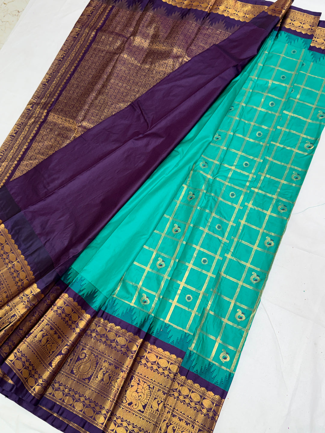 Teal Semi-Silk Gadwal Saree (DHN-268)