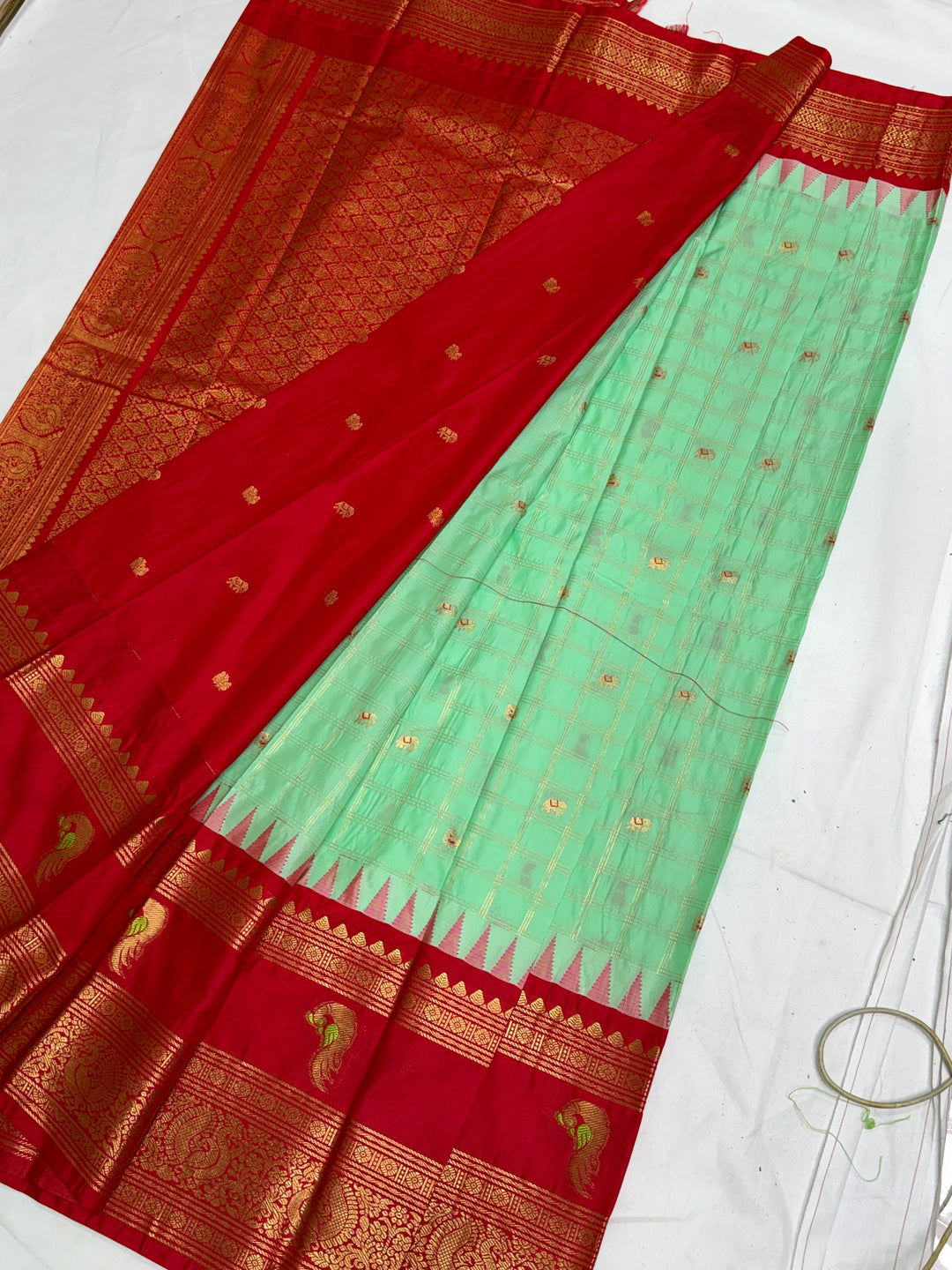 Sea Green Semi-Silk Gadwal Saree (DHN-280)