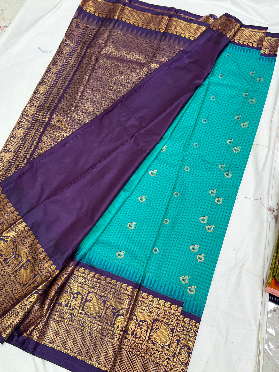 Teal Semi-Silk Gadwal Saree (DHN-289)
