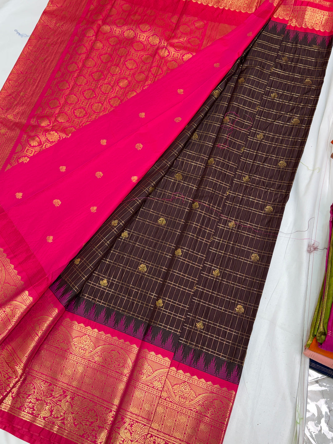 Dark Brown Semi-Silk Gadwal Saree (DHN-305)