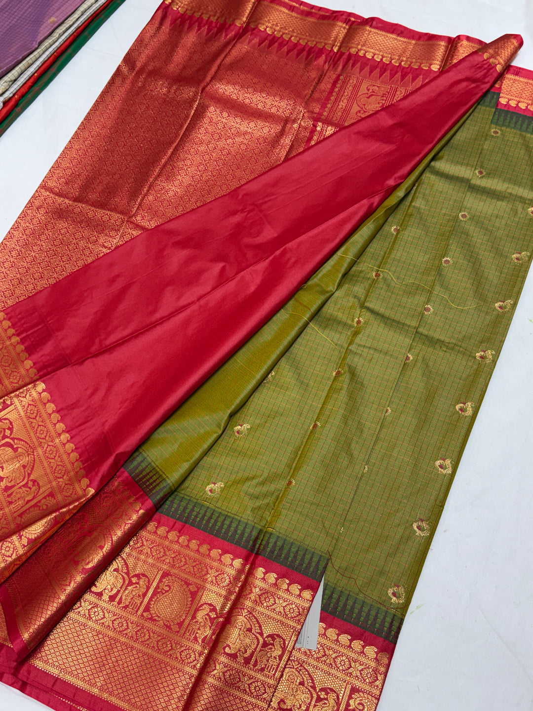 Olive Semi-Silk Gadwal Saree (DHN-378)