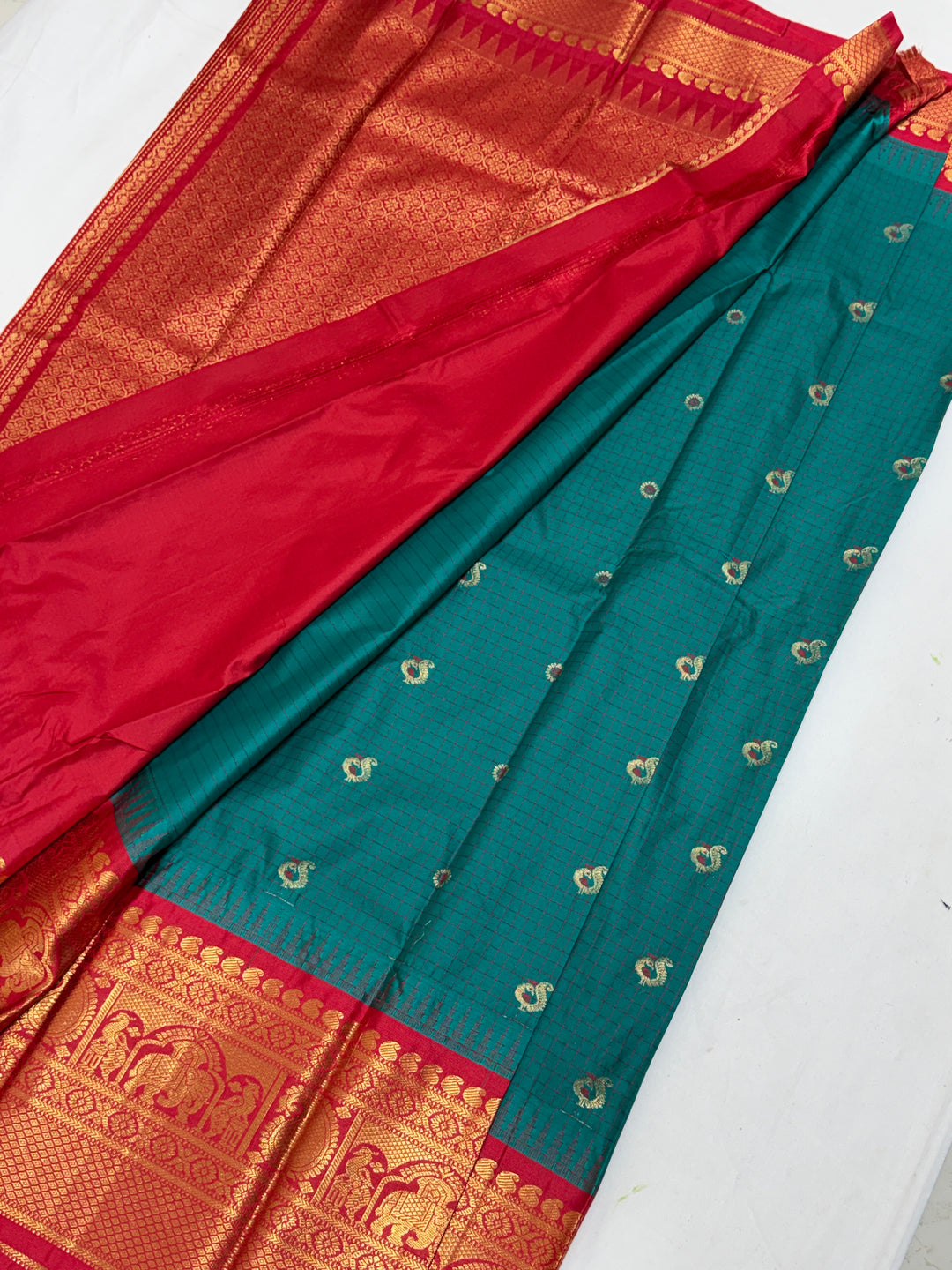 Sea Green Semi-Silk Gadwal Saree (DHN-382)