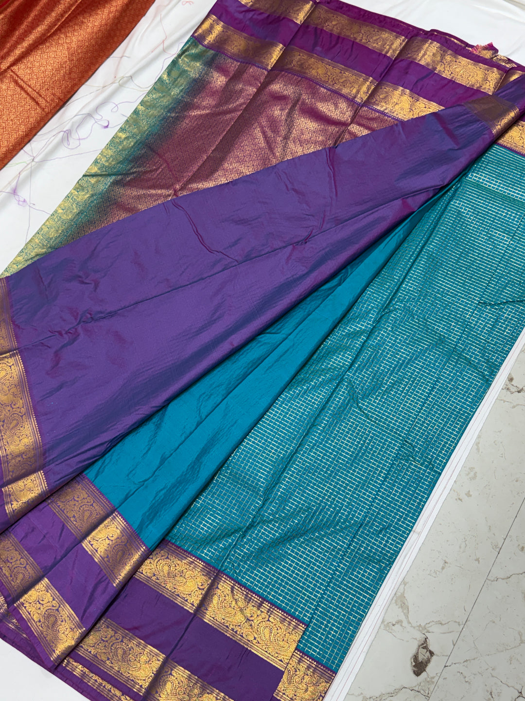 Teal Semi-Silk Gadwal Saree (DHN-405)