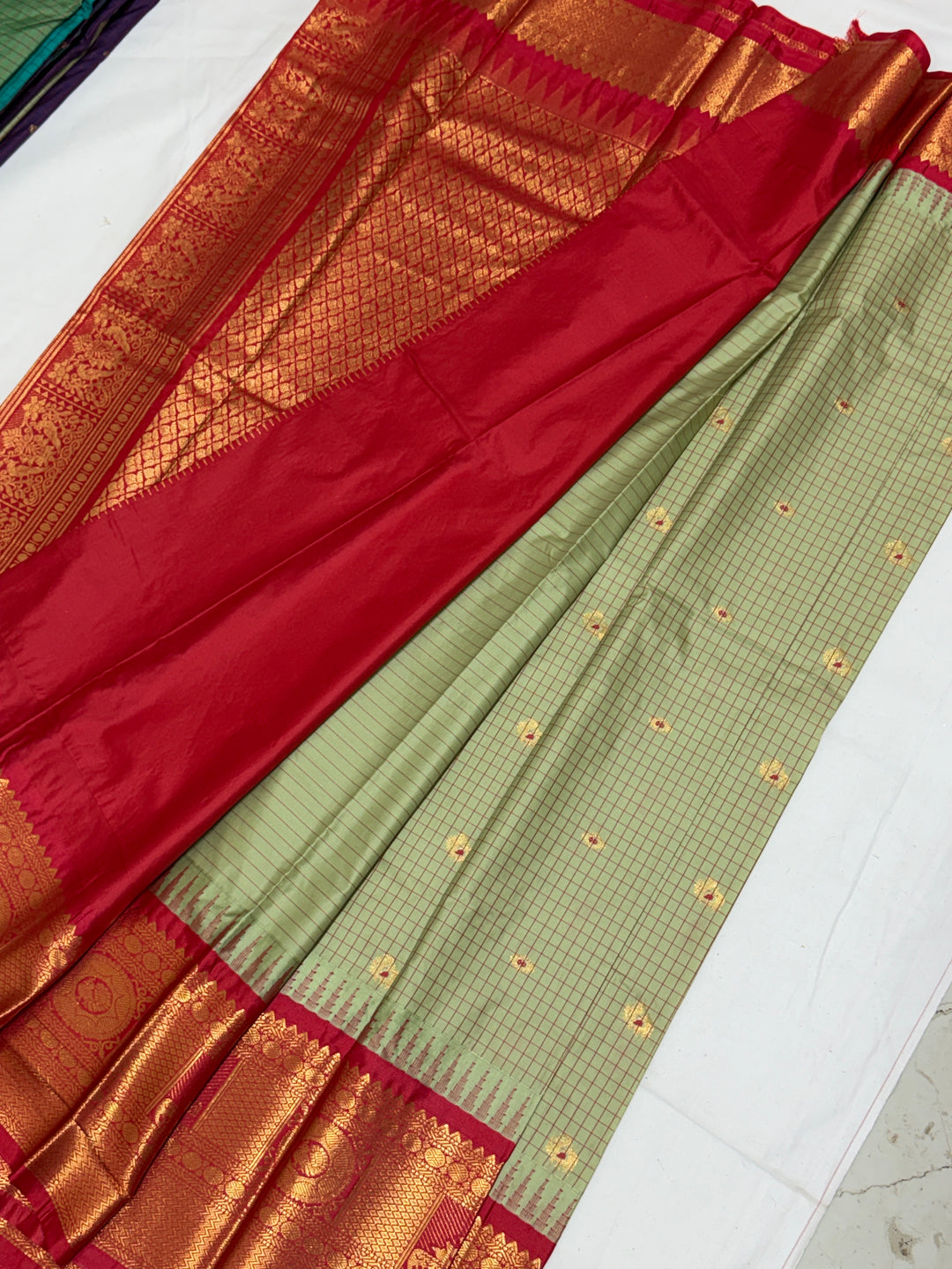 Pista Green Semi-Silk Gadwal Saree (DHN-409)