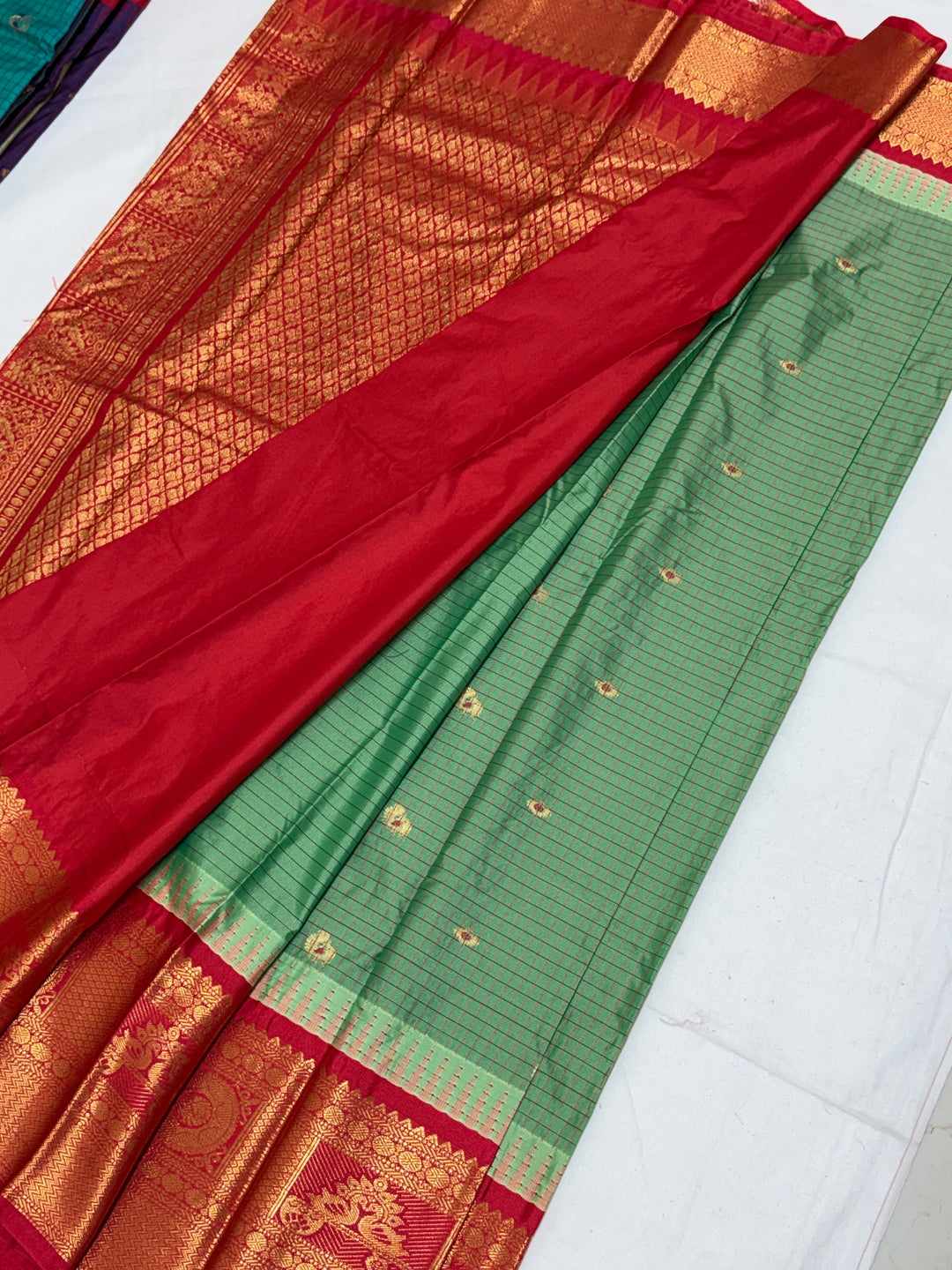Sea Green Semi-Silk Gadwal Saree (DHN-410)