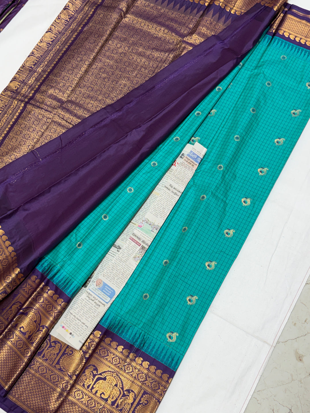 Teal Semi-Silk Gadwal Saree (DHN-411)