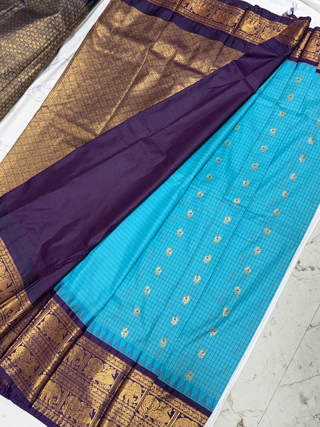 Sky Blue Semi-Silk Gadwal Saree (DHN-417)