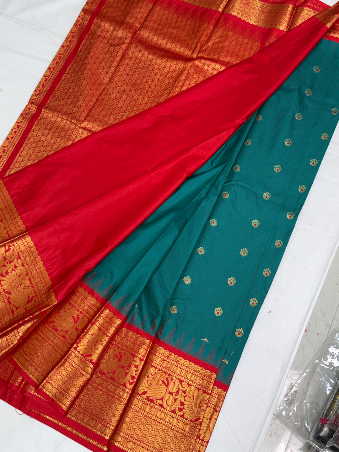 Teal Semi Gadwal Saree DHN-373