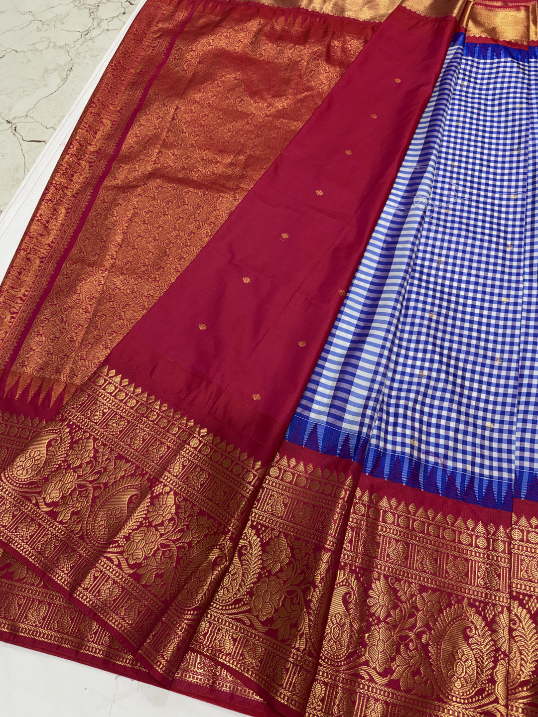 Checks Big Border Premium Semi Gadwal Saree (DHN-654)
