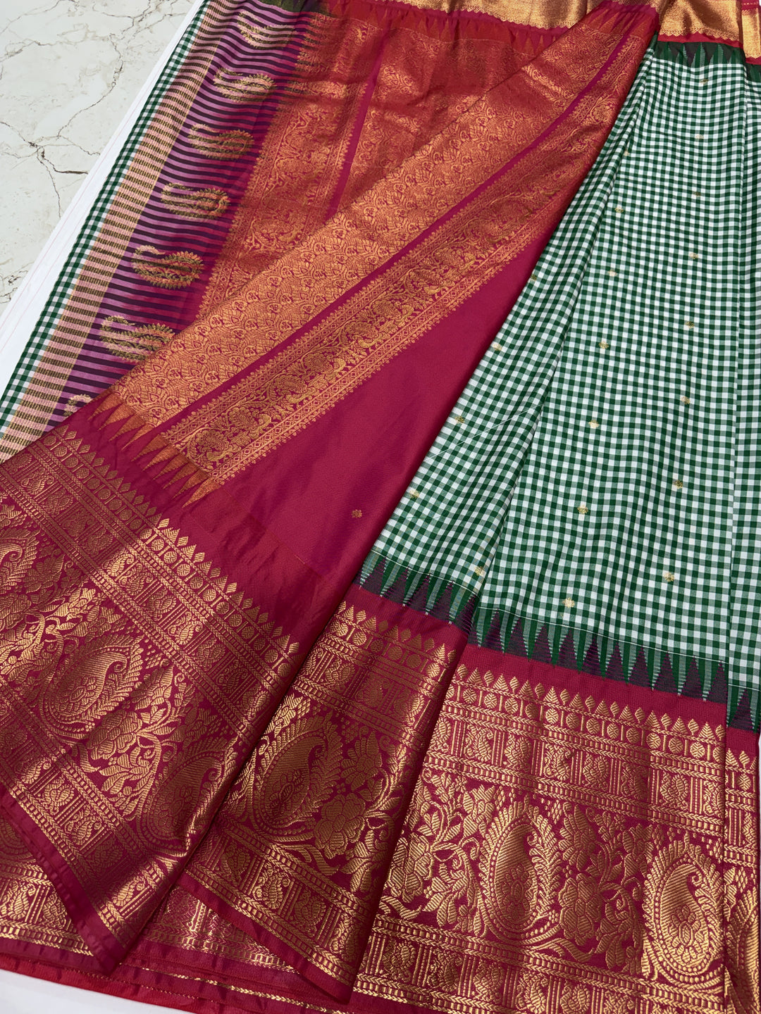 Checks Big Border Premium Semi Gadwal Saree (DHN-654)