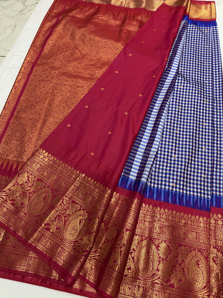 Checks Big Border Premium Semi Gadwal Saree (DHN-654)