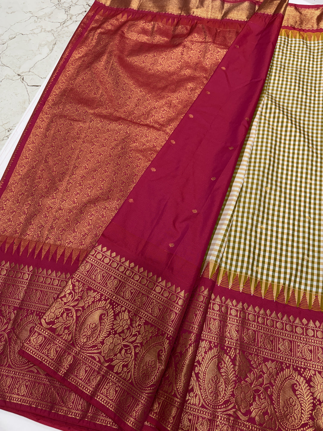 Checks Big Border Premium Semi Gadwal Saree (DHN-654)