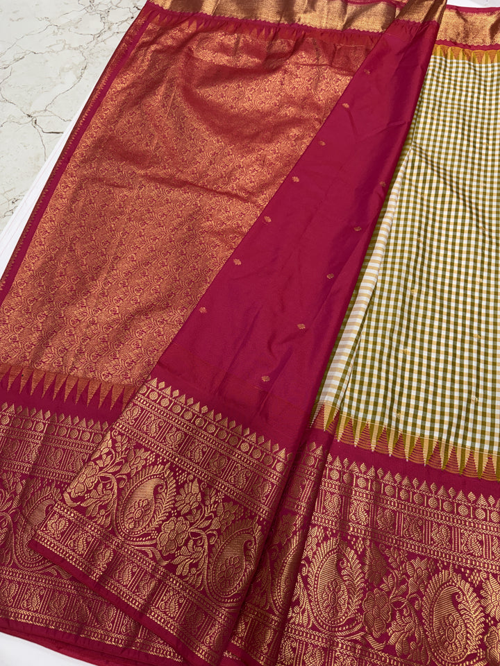 Checks Big Border Premium Semi Gadwal Saree (DHN-654)