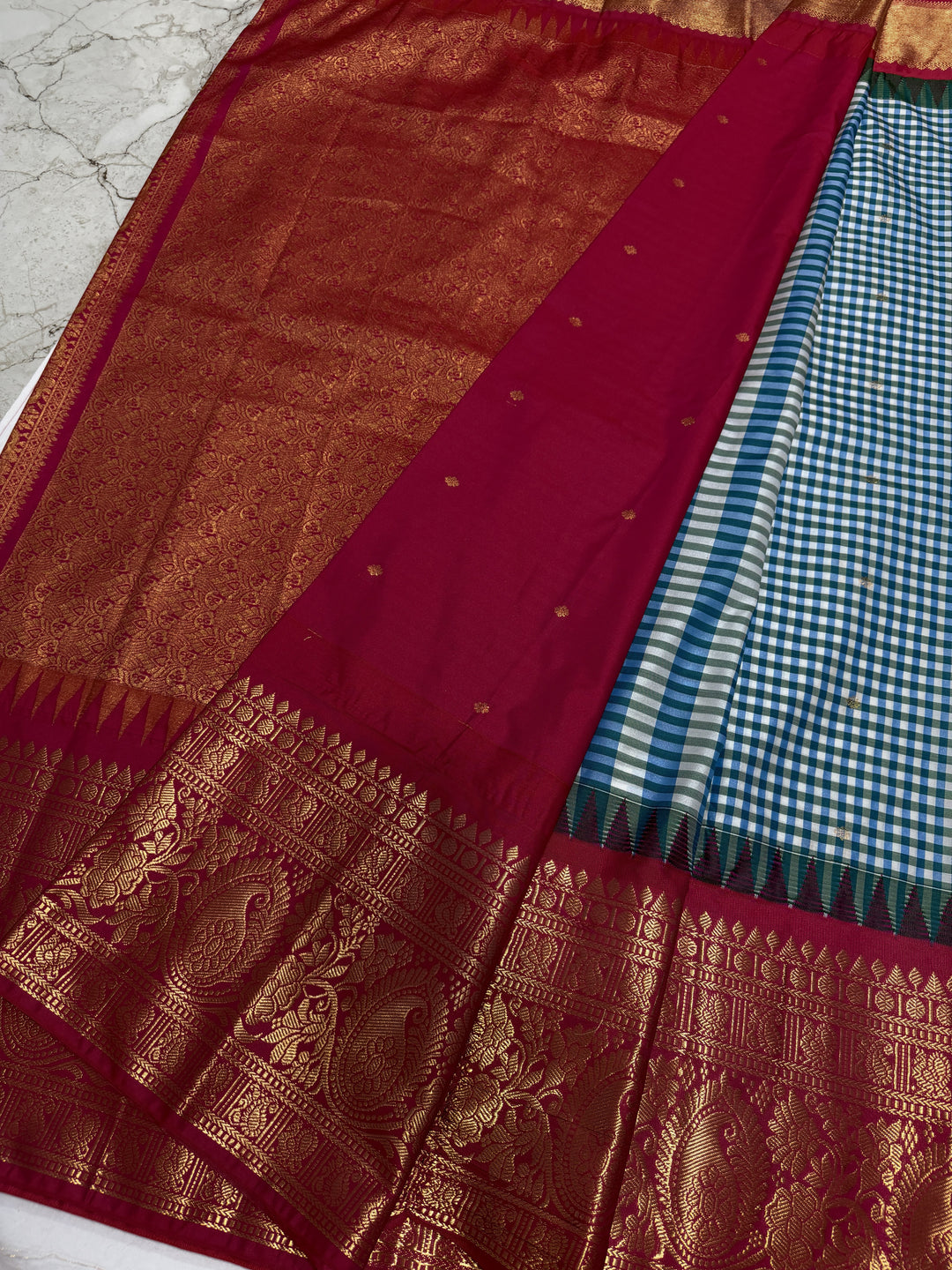 Checks Big Border Premium Semi Gadwal Saree (DHN-654)