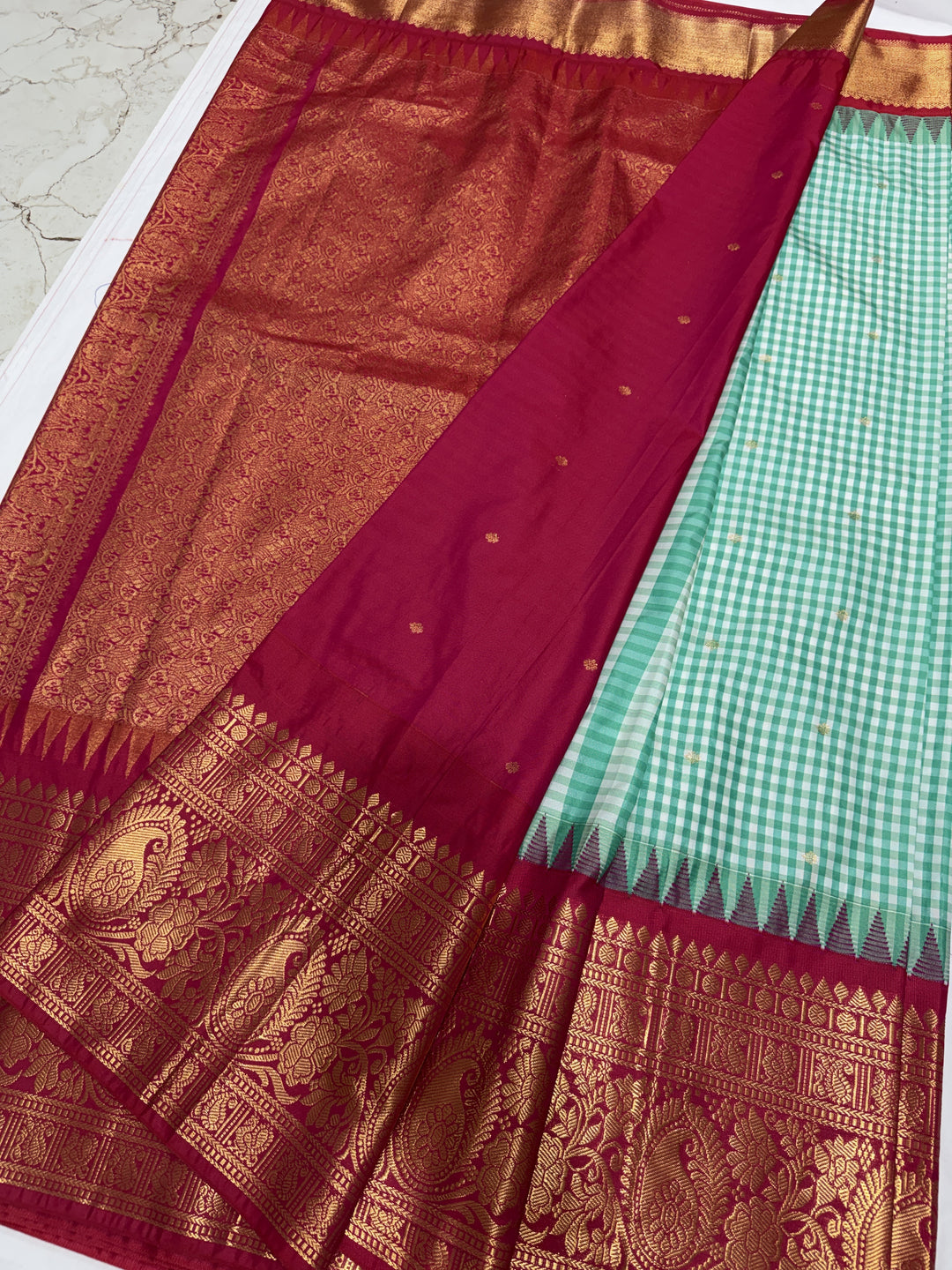 Checks Big Border Premium Semi Gadwal Saree (DHN-654)