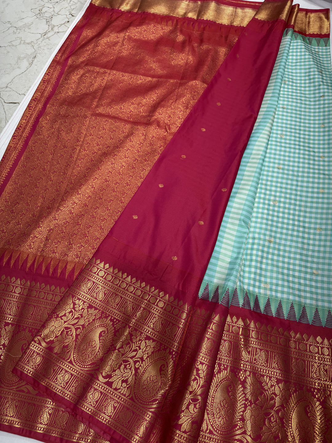 Checks Big Border Premium Semi Gadwal Saree (DHN-654)