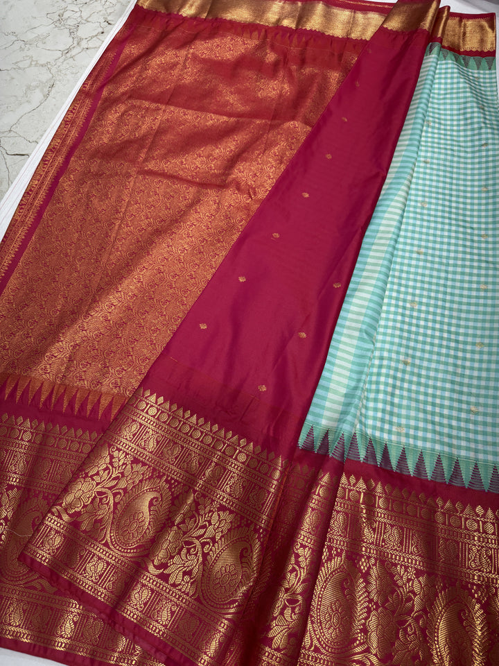 Checks Big Border Premium Semi Gadwal Saree (DHN-654)
