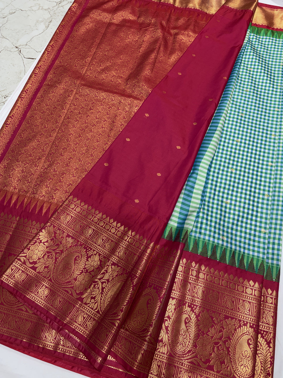 Checks Big Border Premium Semi Gadwal Saree (DHN-654)