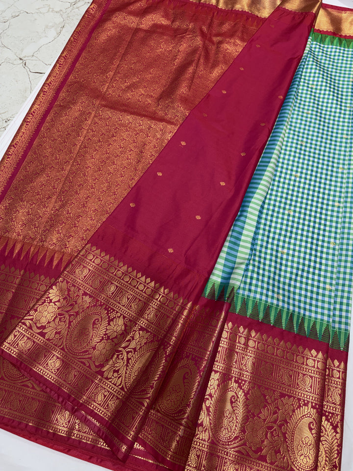 Checks Big Border Premium Semi Gadwal Saree (DHN-654)
