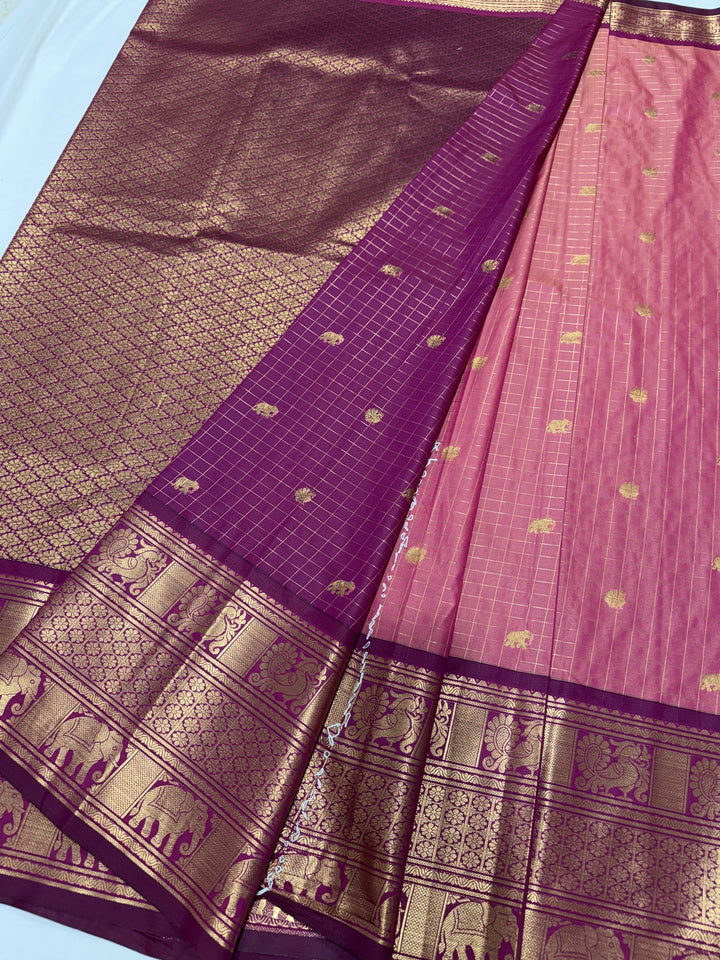 Checks Big Border Premium Semi Gadwal Saree (DHN-646)