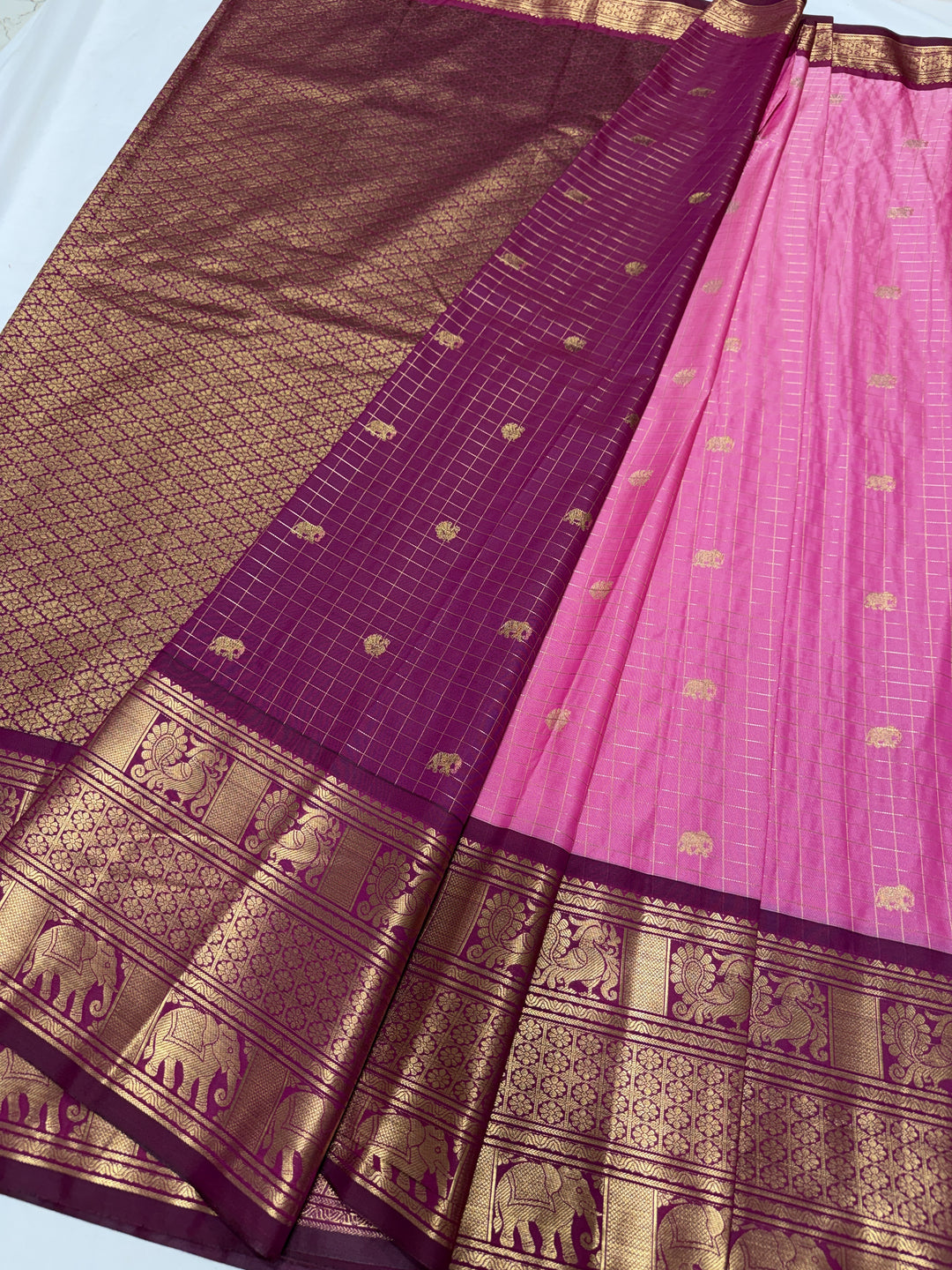 Checks Big Border Premium Semi Gadwal Saree (DHN-646)
